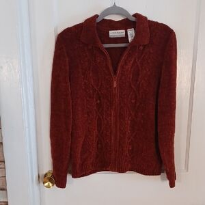 Alfred Dunner Women's Rust Brown Zip Up Cardigan Size PXL
